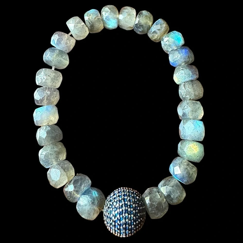 Vintage Labradorite & Sapphire Gemstone Estate Jewelry Bracelet